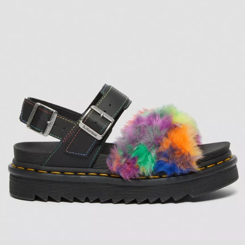 Dr. Martens VOSS II FLUFFY FAUX FUR STRAP SANDALS NWT - Picture 8 of 16